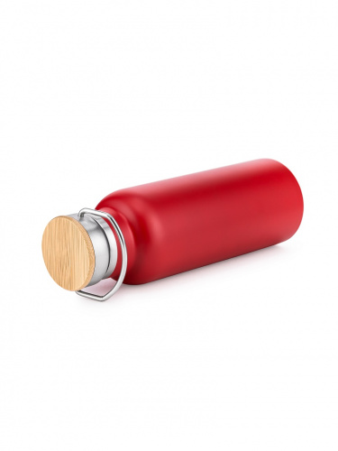 Бутылка Diolex DXB-500-2RD 500 мл красная, нержавейка, вакуумная, с крышкой из бамбука фото 4