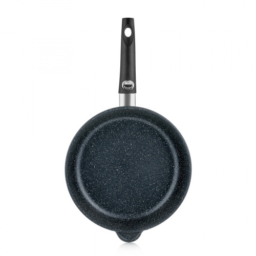Сковорода Великие Реки Жар-28КП литая, классическая каменная, черное, покрытое дно, прямые борта, ручка soft-touch 28 см фото 2