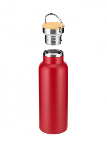 Бутылка Diolex DXB-500-2RD 500 мл красная, нержавейка, вакуумная, с крышкой из бамбука фото 2