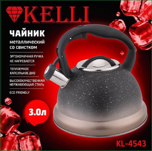 Чайник для плиты KELLI KL-4543 на газ, нержавейка 3л (1x12) фото 2