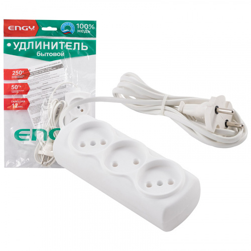 Удлинитель ENGY Эконом без з/м, 3р*1,7м (провод ШВВП 2х0,75) Материал: ПВХ, медь,Полистирол Ударопрочный, Тип электрической вилки С4
Кол-во розеток: 3
Длина провода: 1,7 м
Медная токопроводящая жила
Тип провода: ШВВП
Без заземления
Сечение 2х0,75 мм
Напряжение 250В
Максимальное мощность до 1300 Вт
Максимальный ток нагрузки 6А
Индивидуальная упаковка: пакет с европодвесом
Сделано в России