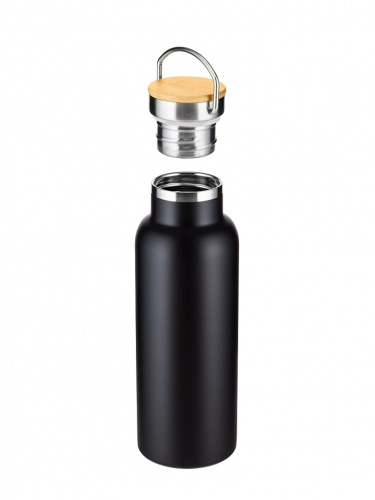Бутылка Diolex DXB-500-2BL 500 мл черная, нержавейка, вакуумная, с крышкой из бамбука фото 4