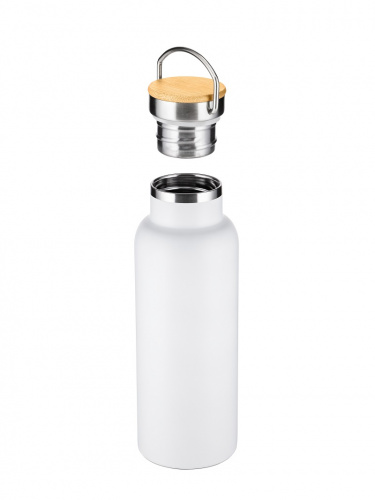 Бутылка Diolex DXB-500-2WT 500 мл белая, нержавейка, вакуумная, с крышкой из бамбука фото 4