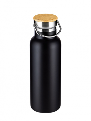Бутылка Diolex DXB-500-2BL 500 мл черная, нержавейка, вакуумная, с крышкой из бамбука фото 5