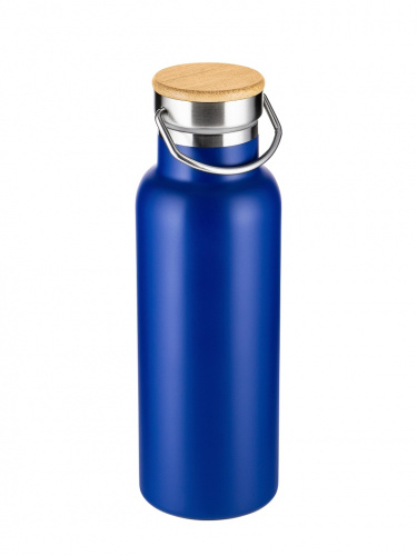 Бутылка Diolex DXB-500-2BU 500 мл синяя, нержавейка, вакуумная, с крышкой из бамбука фото 5