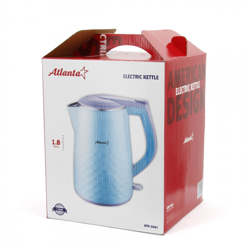 Чайник электрический ATLANTA ATH-2441 1,8л, нержавейка, голубой, двухстенный фото 4