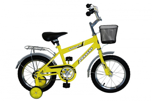 Велосипед TORRENT Saturn (детский, 1 скорость, добавочные колеса, рама сталь, колеса 14", корзина)14" / 9,5" / Желтый фото 2