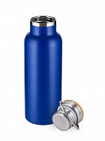 Бутылка Diolex DXB-500-2BU 500 мл синяя, нержавейка, вакуумная, с крышкой из бамбука