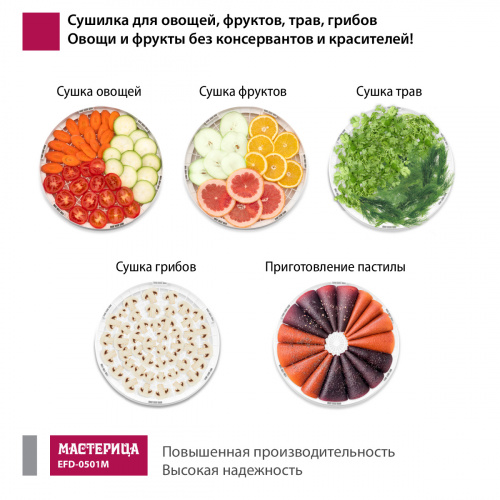 Сушилка для овощей и фруктов Мастерица EFD-0501M, 5 прозрачных поддонов, 125 Вт фото 5