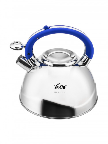 Чайник для плиты TECO TC-109-B 3л, нержавейка, синяя ручка, со свистком фото 2