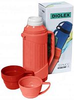 Термос Diolex DXP-1000-R красный, пластиковый со стеклянной колбой 1000 мл, с ручкой для переноски,