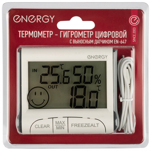 Термометр-гигрометр цифровой ENERGY EN-647 с выносным датчиком фото 3