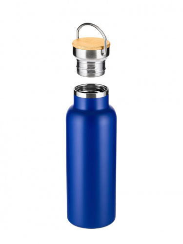 Бутылка Diolex DXB-500-2BU 500 мл синяя, нержавейка, вакуумная, с крышкой из бамбука фото 4