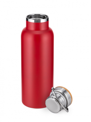 Бутылка Diolex DXB-500-2RD 500 мл красная, нержавейка, вакуумная, с крышкой из бамбука фото 3