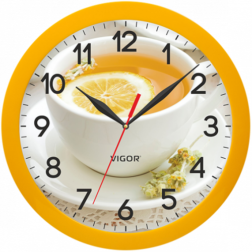 Часы настенные Vigor Д-29 Лимонный чай, диаметр 290 мм, минеральное стекло, кварцевый механизм фото 2