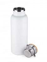 Бутылка Diolex DXB-500-2WT 500 мл белая, нержавейка, вакуумная, с крышкой из бамбука