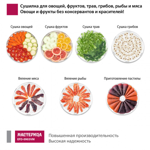 Сушилка для овощей и фруктов Мастерица EFD-0903VM, 9 прозрачных поддонов, 280 Вт фото 4